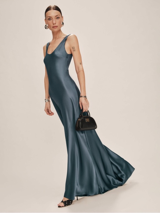 Reformation Dresses & Skirts - Reformation Teal Satin Scoop-Neck Maxi Gown